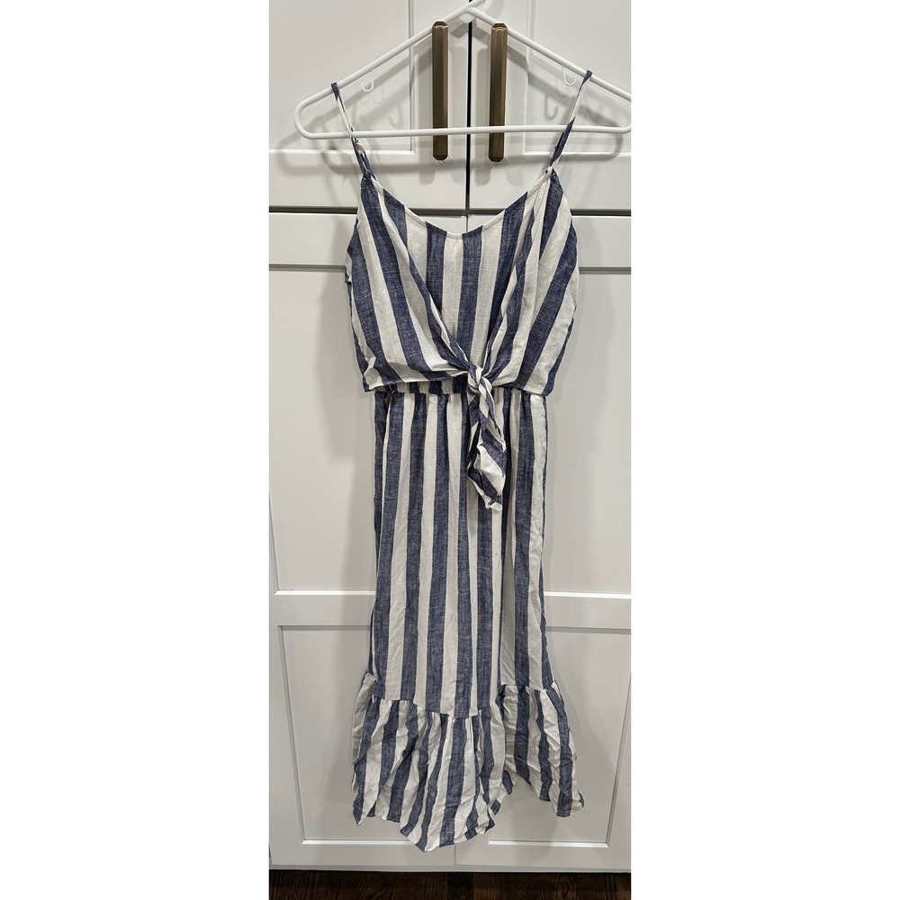 Everly Ruffle Dress Striped Tie Front Sleeveless Casual Sundress Size S